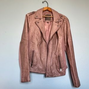 Pink Faux Leather Moto Jacket